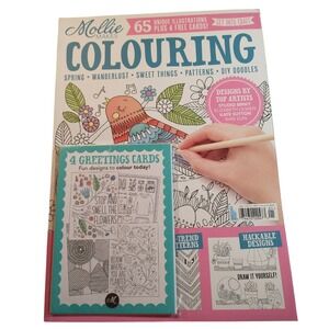 Mollie Makes Colouring Book UK Adult Coloring 65 Designs 4 Greetings Cards New